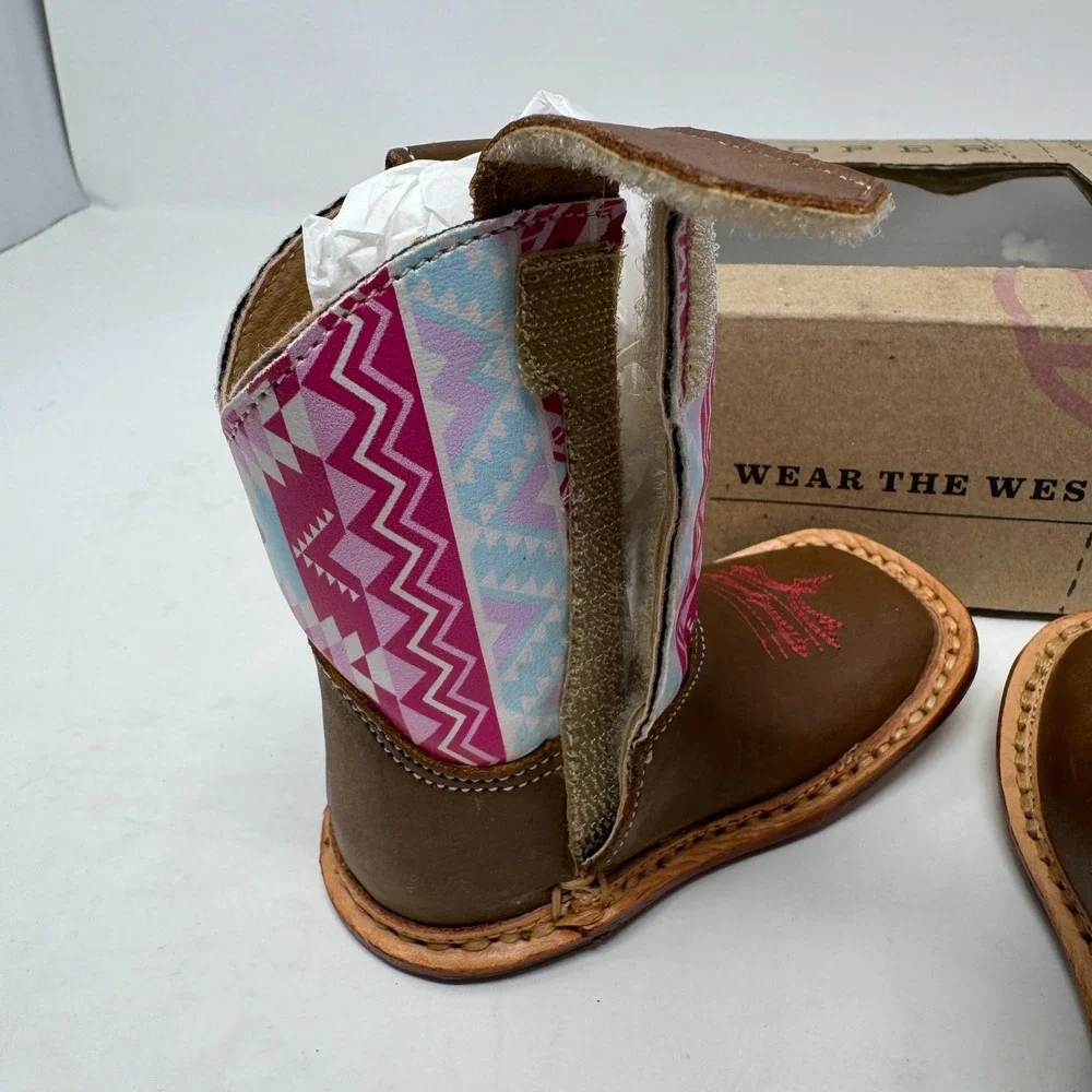 Roper Infant‎ Girls Cowbabies Aztec Leather Cowboy Boots Pink Size 2